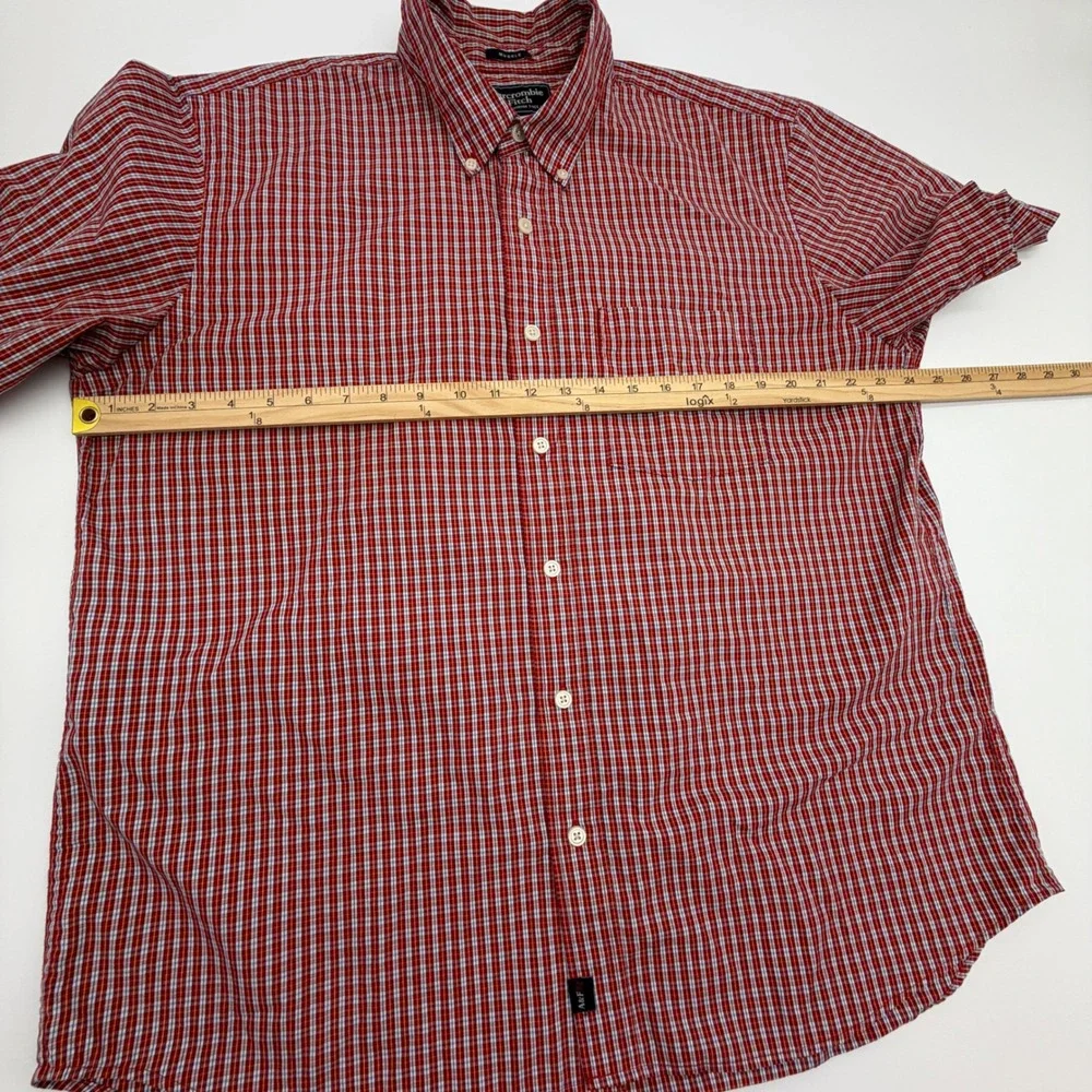 Abercrombie & Fitch Muscle Fit Plaid Short Sleeve Button Down Shirt Red XL